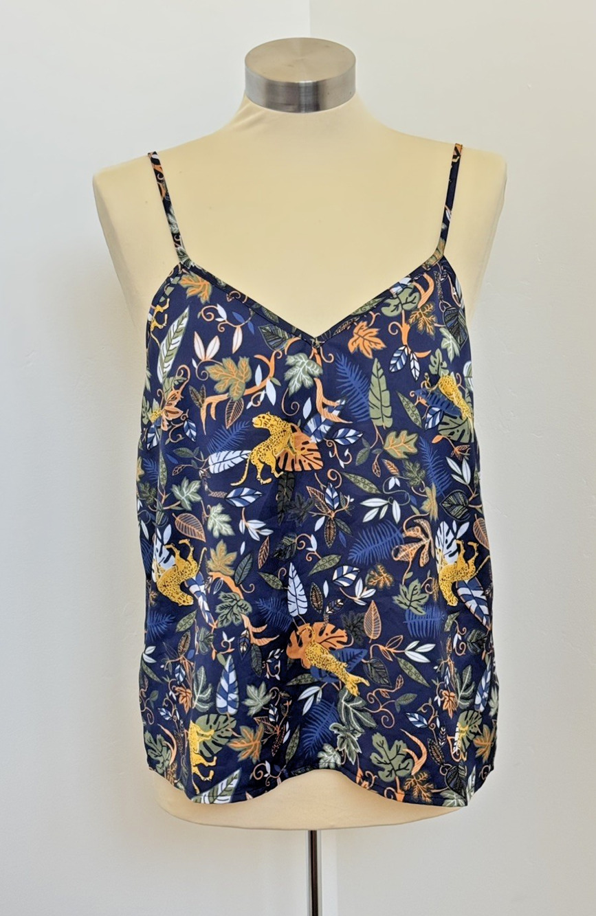 J. CREW Womens Size 4 Cami Tank Top Navy Silky Leopard Tropical Print